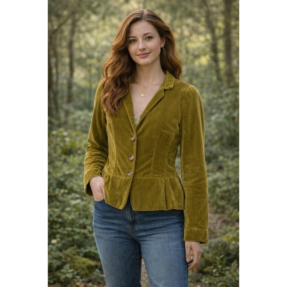 CP‎ Shades Womens Jacket XS Olive Green Velvet Blazer Tailored Button Front